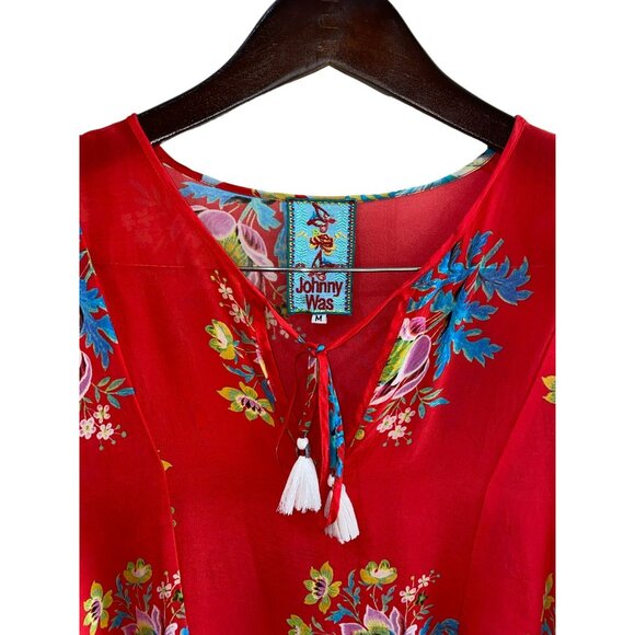 Johnny Was Peonies Georgette Tie-Neck Floral BOHO Top Size Medium - Picture 4 of 9